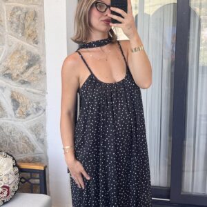 Fularlı Puantiyeli Elbise